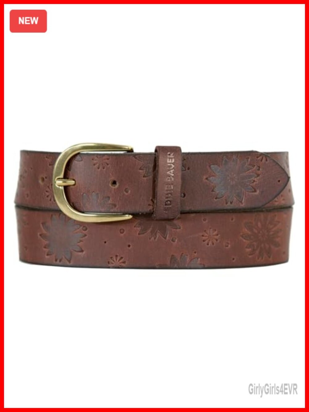 Genuine Leather Tooled Floral Buckle Belt, Casual Women's Medium Weight, Wet